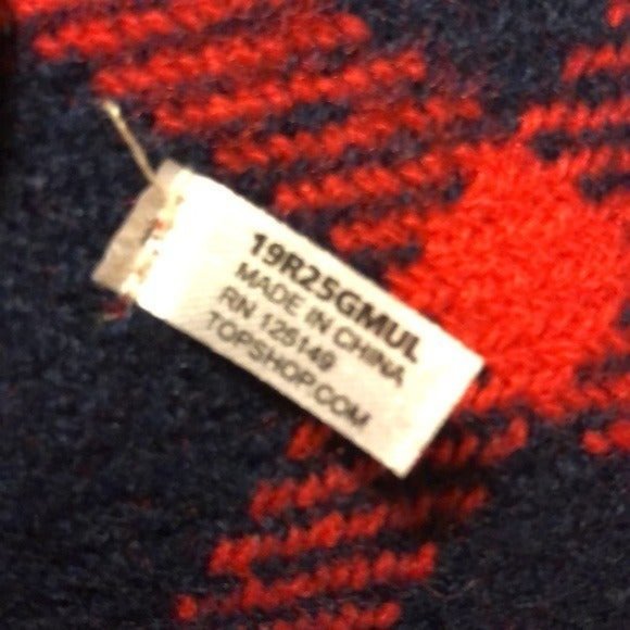 Topshop Scarf Red Blue Gingham Buffalo Check Plaid Oversized Fringe Wrap - Picture 4 of 4